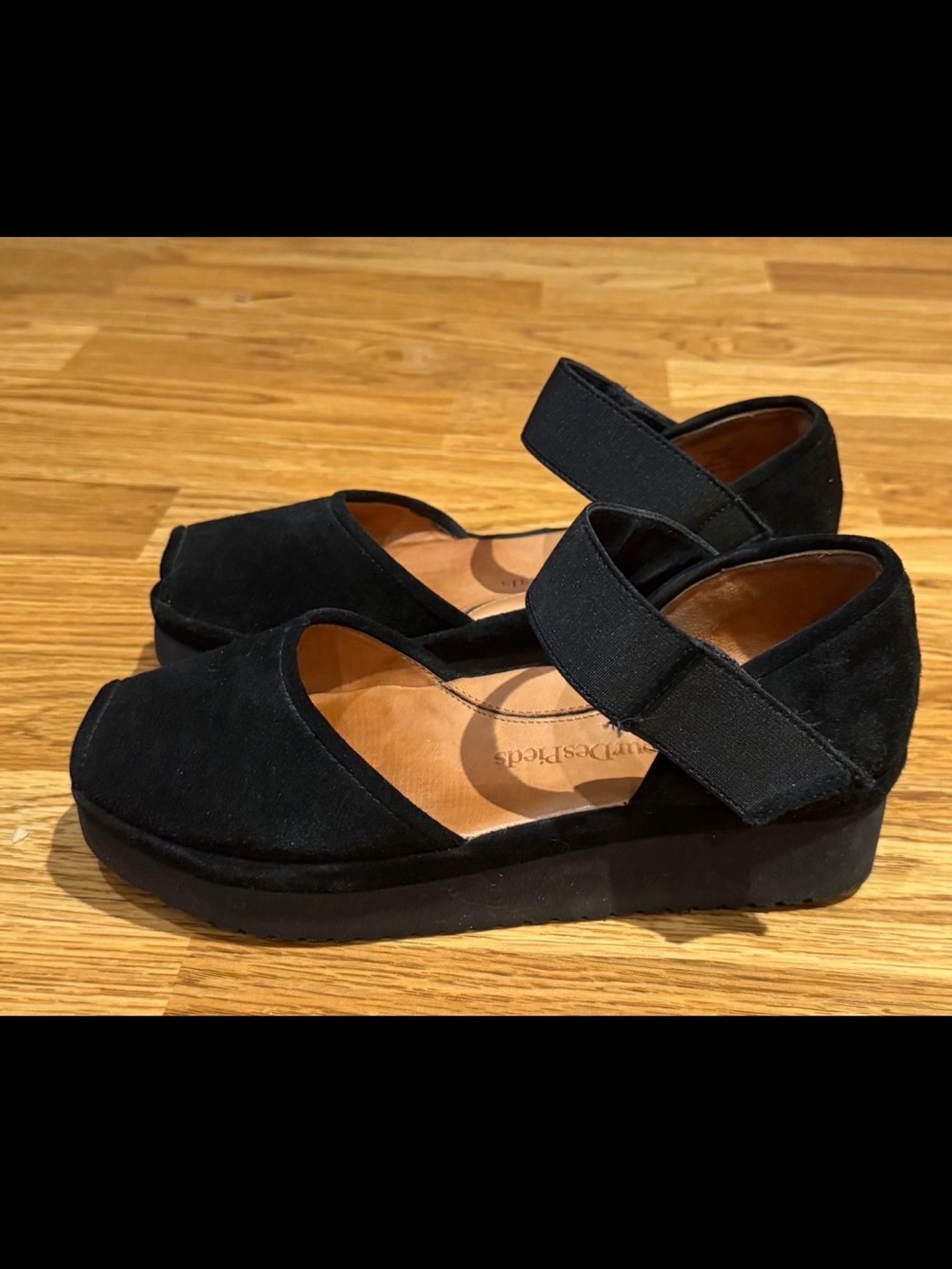 L'Amour Des Pieds, the Amadour Black Suede Platform Peep Toe Pumps Size 6-1/2 M